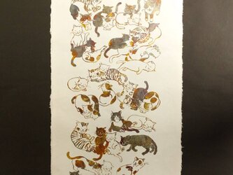 ギルディング和紙 大　cats ネコ　生成和紙　黄混合の画像