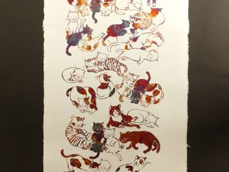 ギルディング和紙 大　cats ネコ　生成和紙　赤混合の画像