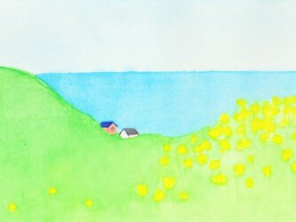 【一点物】原画「菜の花と海」水彩イラスト ※木製額縁入りの画像