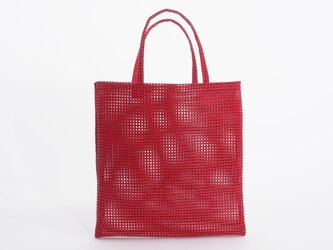 mesh leather hand bag（赤）山羊革/33×33/MB002の画像