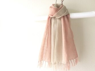 手染め上質リネンストール beige × terracottaの画像