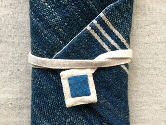 手織り 三徳袋 :タイの古糸 藍染の画像