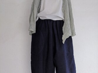 藍染め裂き織ポケット・ワイドパンツ　　＃ゆったりフリーサイズの画像