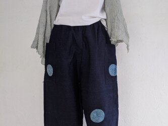 藍染ドット模様のワイドパンツ　＃ゆったりコーデの画像
