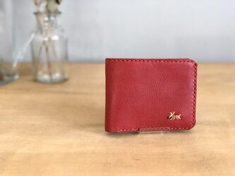 栃木レザー 手縫いの二つ折り財布 (赤)の画像