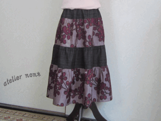 着物リメイク♪大島紬と銘仙のおしゃれな４段ティアードスカート（裏地付き）丈７７ｃｍの画像