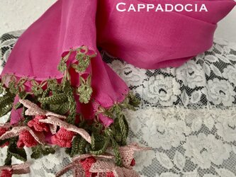 立体刺繍の花付き　コットンストール　パッションピンクの画像