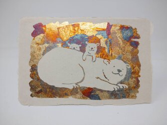 ギルディング和紙葉書　polar bear シロクマ　黄混合の画像