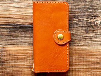栃木レザー スマホケース 2Way  2.0 iPhone14 Android 対応 手帳型  真鍮  オレンジ JAK044の画像