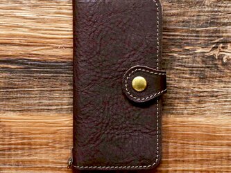 栃木レザー スマホケース 2Way  2.0 iPhone14 Android 対応 手帳型 真鍮 ブラウン JAK044の画像