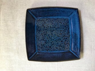 NO.12角皿（バラ柄）青の画像