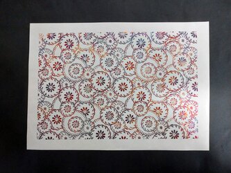 ギルディング和紙A3サイズ　花輪　生成和紙　赤混合の画像