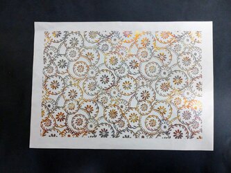 ギルディング和紙A3サイズ　花輪　生成和紙　黄混合の画像