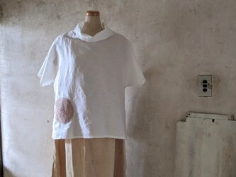 びわ染め裂き織ポケットのチュニック　ゆったり麻のチュニックの画像