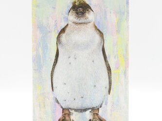 A5サイズ 絵画パネル 「ペンギン子」全面ニス塗装の画像