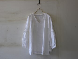 ギャザー袖チュニック　french linen100% whitelinen　【受注生産】の画像