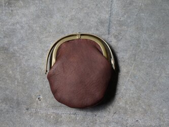 ワンタッチOPEN真鍮がまぐちコインケース#手塗りLEATHER-brownの画像