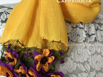 立体刺繍の花付き　コットンストール　イエローの画像