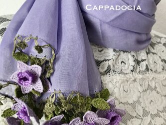 立体刺繍の花付き　コットンストール　ラベンダーの画像