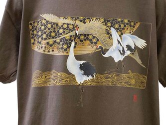 和柄メンズ　手染め京友禅Tシャツ　二鶴桜の画像