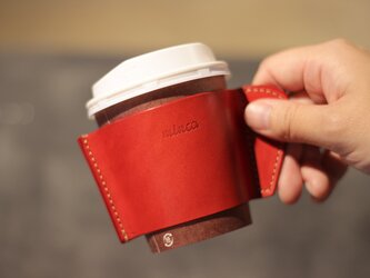レザーカップスリーブ 赤 レッド カフェ タイム をお洒落に 全7色 栃木レザーの画像