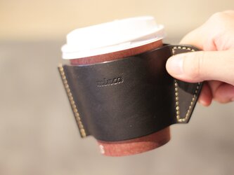 レザーカップスリーブ 黒 ブラック カフェ タイム をお洒落に 全7色 栃木レザーの画像