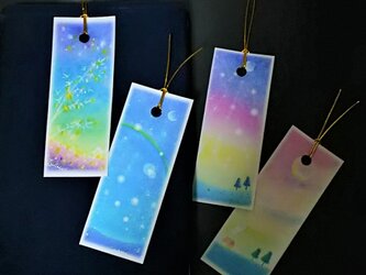 夜空の栞(しおり)　パステルアートのブックマークの画像