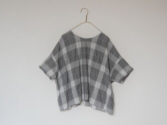 播州織チェック シンプルTシャツブラウス　グレーの画像
