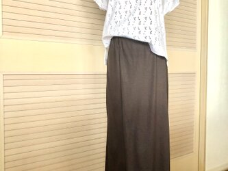 送料込・前後ワンタックで足長シルエットのワイドパンツ濃茶・ウエストゴム・マキシ丈の画像