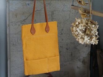 リネン×綿ナチュラルHANPU帆布ペタンコ縦トート＃yellowの画像