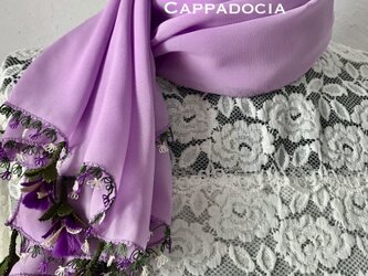 立体刺繍の花付き　シフォンストール　ラベンダーの画像