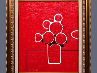 ●真っ赤のバラ●がんどうあつし絵画油絵F8号額付●薔薇赤い花ばら明るい元気活力●の画像
