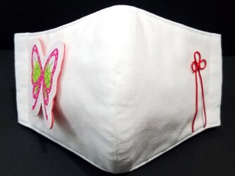 K-000 フェイス 立体 布 インナー マスク ハンドメイド 伝統 和柄 和風 かわいい 純白 蝶飾り 飾り結びの画像