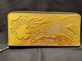 金運開運・お守り・純金箔革製・薄型ラウンド財布ゴールド（金龍）素地の画像