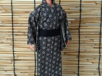 「麻の葉の浴衣…黒」28cmドール着物の画像