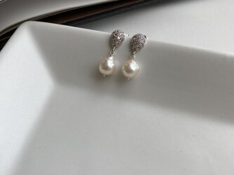 Silver925パヴェあこやバロックドロップピアスの画像