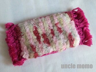 ドール用ツヴィスト刺繍のラグ（玄関・ルームマット）Pink Beige Chenille　1/12ミニチュア・ファブリックの画像