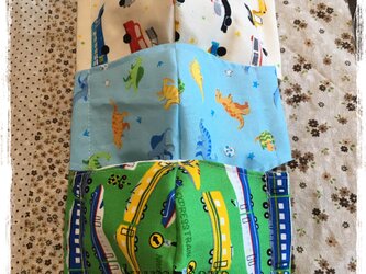 男の子マスク３枚セット　新幹線＆車＆恐竜　の画像