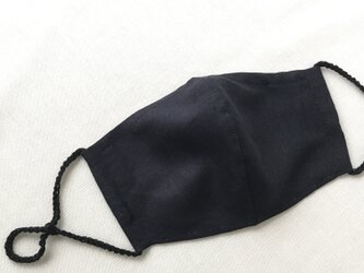 リネン立体マスク★ブラック★（ノーズワイヤーポケット、フィルターポケット付き）　大人Mサイズ　1枚の画像