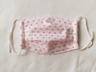 秋冬布マスク　ネオンピンクドットミニヨン　キッズ用の画像
