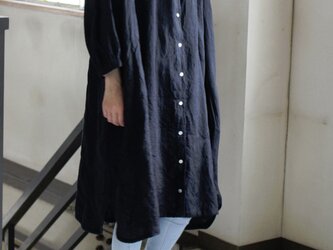 黒LINEN　ドロップショルダー　ロングシャツ＊リトアニアリネンの画像