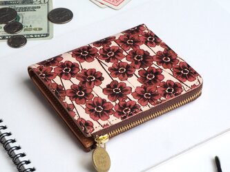 Ｌ字ファスナー財布（チョコレートコスモス） 本革 コンパクト 花柄 レディース ILL-1157の画像