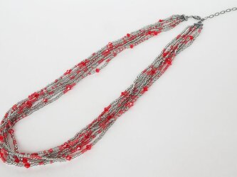 紅女　joncher　ビーズ・スワロフスキー６連ネックレス　シルバーレッドの画像