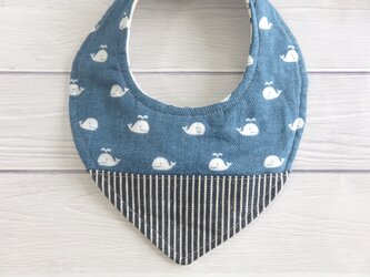 再3販*バンダナスタイ*デニム風くじら*マリン*ヒッコリーストライプの画像