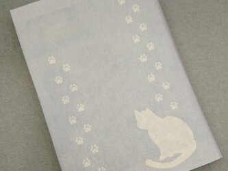 栞付き・和紙ブックカバー(文庫本サイズ)ねこ・グレー地の画像