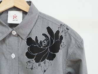 ロングシャツ　ギンガムチェック黒　＜黒牡丹＞の画像