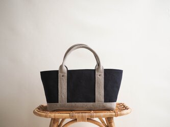 ＊受注制作＊蓋付きしかくトート oblong（クロ×タンベージュ）の画像