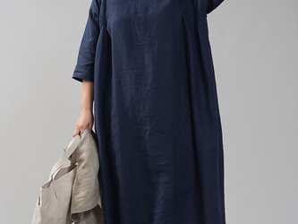 【【wafu】Linen Dress　秘密のシルエット 7部袖 /　留紺(とめこん)　a083a-tmk1の画像
