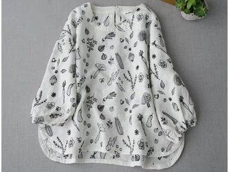 ★SALE★可愛い野菜モチーフの総刺繍リネン100％大人可愛いトップス♪【ホワイト】の画像