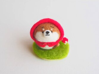 【受注製作】赤ずきんなまゆ柴犬(赤柴・黒柴・白柴)　羊毛フェルトの画像